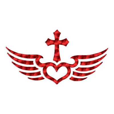 Winged Heart Cross - Vinyl Decal Sticker - 17" x 9" - Red Engine Turn