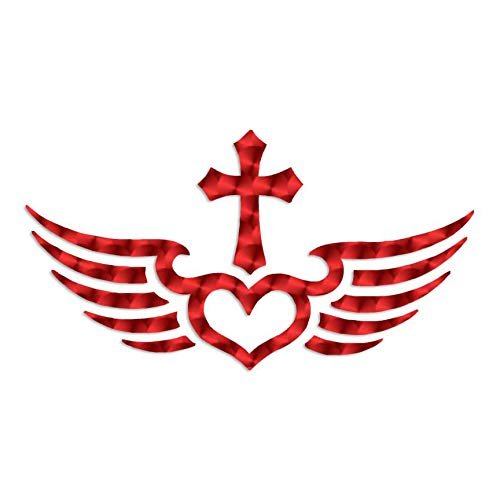 Winged Heart Cross - Vinyl Decal Sticker - 17" x 9" - Red Engine Turn