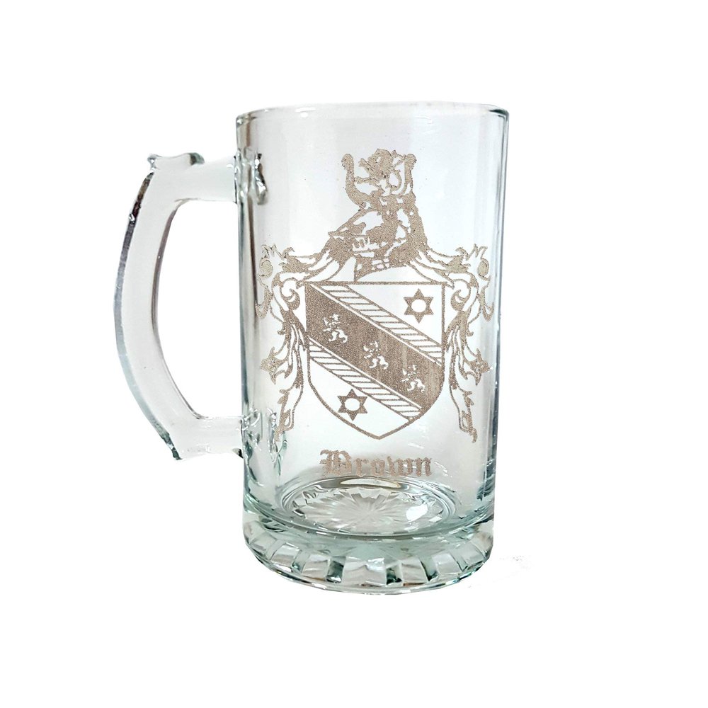 Brown English Family Coat of Arms 16oz Beer Stein: Engraved Personalization Included