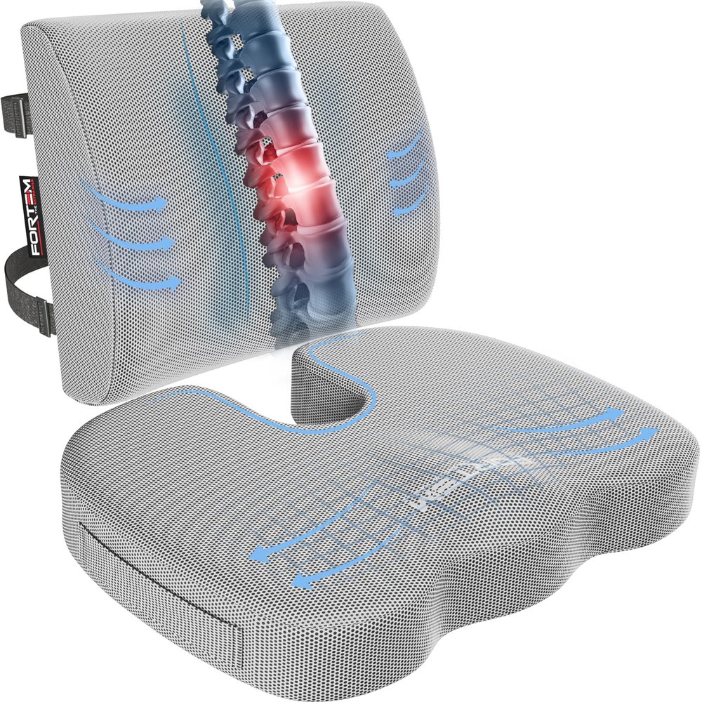 FORTEM Seat Cushion, Office Chair Cushion, Lumbar Support Pillow for Office Chair, Memory Foam Sciatica Coccyx Tailbone Pressure Pain Relief, Car Sitting Pad, Washable Non Slip