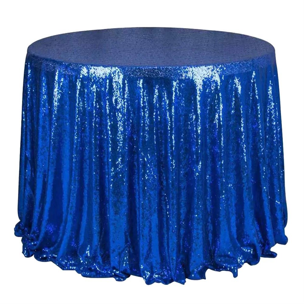 Liveinu Sparkle Glitz Sequin Tablecloth Party Table Cover Table Runner for Wedding Cake Dessert Table Exhibition Events Table Linens Round 128" Inch Royal Blue