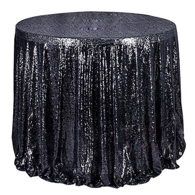 Liveinu Sparkle Glitz Sequin Tablecloth Party Table Cover Table Runner for Wedding Cake Dessert Table Exhibition Events Table Linens Round 128" Inch Black