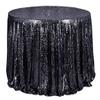 Liveinu Sparkle Glitz Sequin Tablecloth Party Table Cover Table Runner for Wedding Cake Dessert Table Exhibition Events Table Linens Round 128" Inch Black view 1