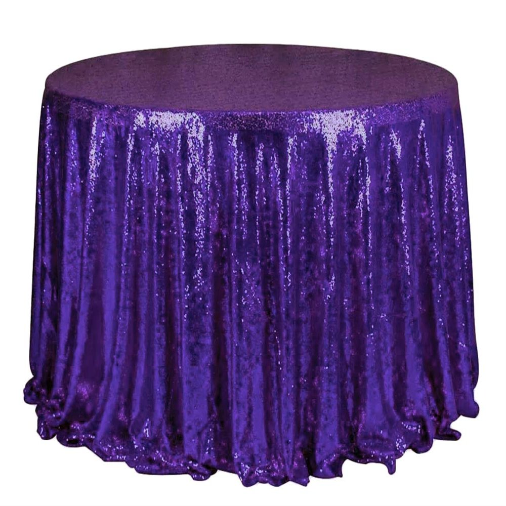 Liveinu Sparkle Glitz Sequin Tablecloth Party Table Cover Table Runner for Wedding Cake Dessert Table Exhibition Events Table Linens Round 128" Inch Purple
