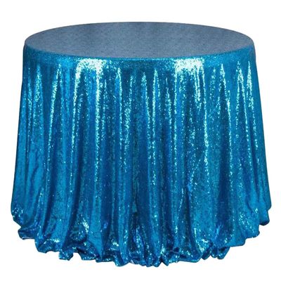 Liveinu Sparkle Glitz Sequin Tablecloth Party Table Cover Table Runner for Wedding Cake Dessert Table Exhibition Events Table Linens Round 128" Inch Lake Blue