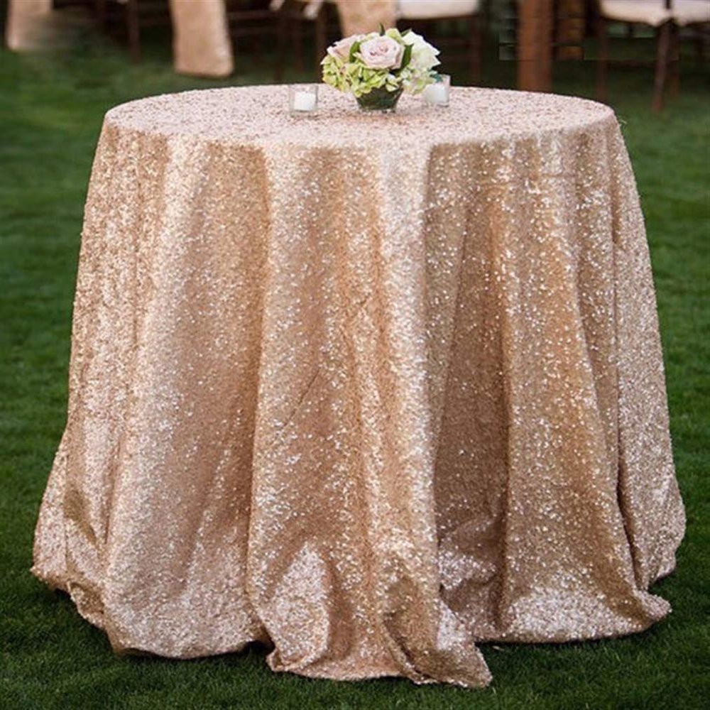 Liveinu Sparkle Glitz Sequin Tablecloth Party Table Cover Table Runner for Wedding Cake Dessert Table Exhibition Events Table Linens Round 128" Inch Champagne