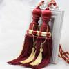 1 Pair Double Balls Luxurious Curtain Buckle European Style Curtain Tiebacks Rope Beaded Tassels Curtain Tiebacks (Jujube red) view 2