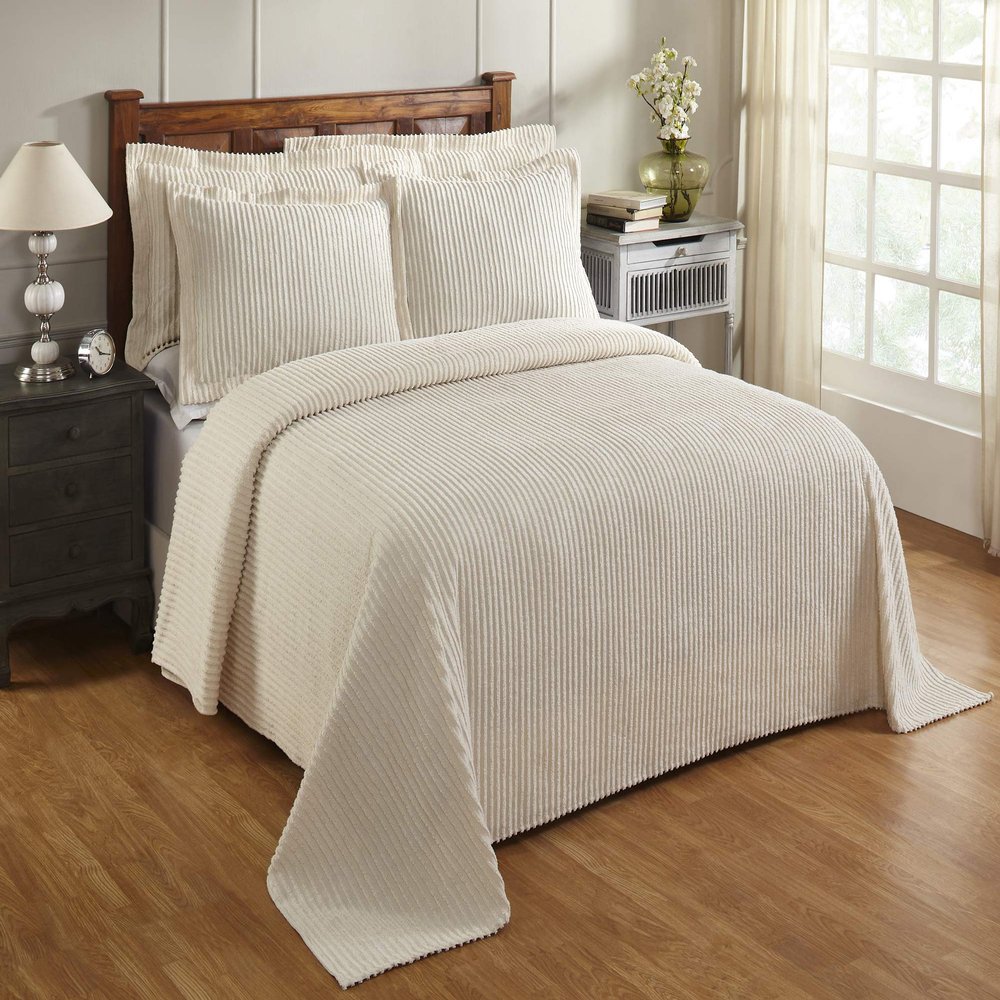 Better Trends Chenille Bedspreads Full/Double Size, Ivory 100% Cotton Chenille Stripe Design Tufted Bedding Coverlet Soft Lightweight, 81"x110" 1 Pieces Jullian Collection