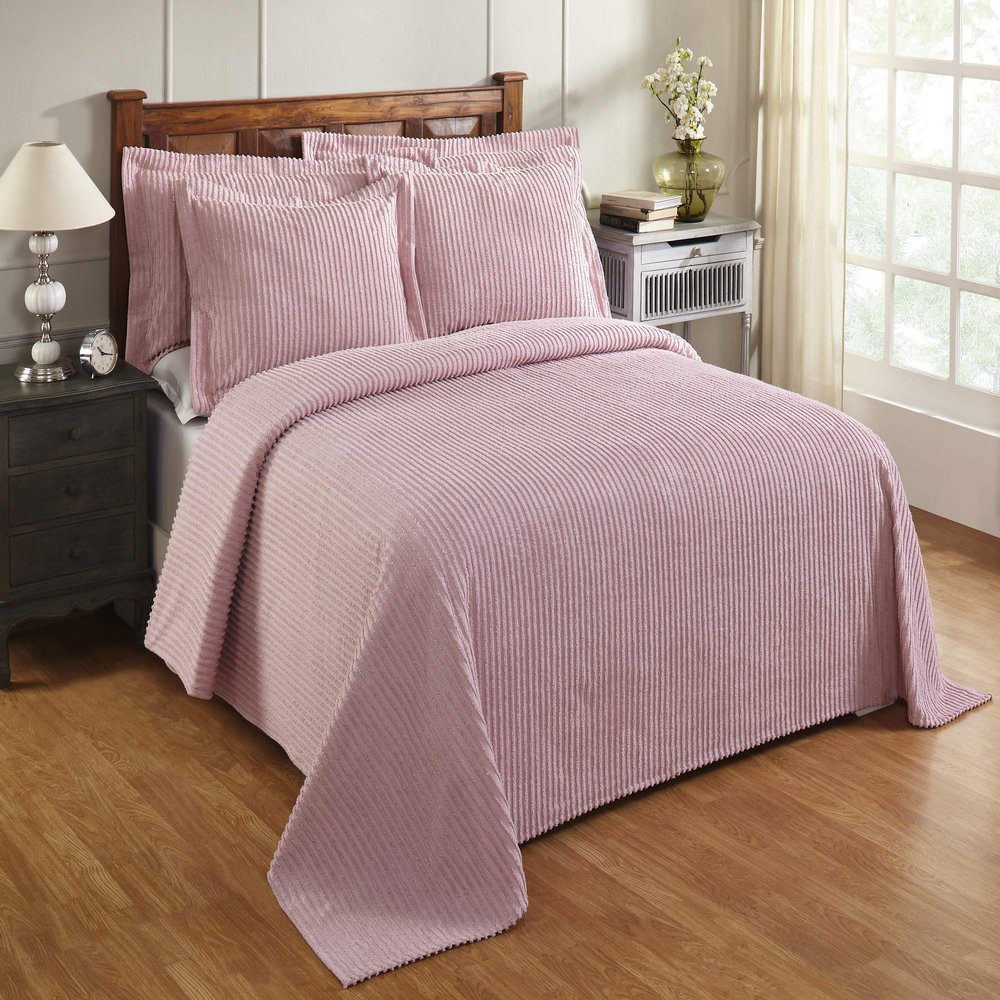 Better Trends Chenille Bedspreads Full/Double Size, Pink 100% Cotton Chenille Stripe Design Tufted Bedding Coverlet Soft Lightweight, 81"x110" 1 Pieces Jullian Collection