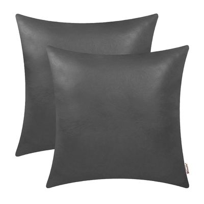 BRAWARM Faux Leather Throw Pillow Covers 18 X 18 Inches - Charcoal Gray Leather Pilow Covers Pack of 2, Solid Dyed Leather Pillowcases for Couch Bed Sofa Garden Home Decorative