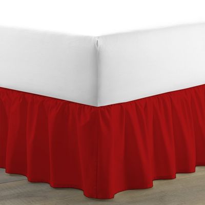 Amuze Bedding Egyptian Cotton 300 Thread Count 1 PC Tailored Single Ruffled/Dust Ruffle Bed Skirt (Blood Red, Cal King, Drop Length 15 Inches)