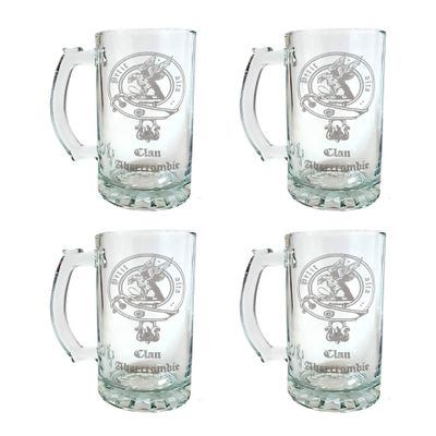 Abercrombie Scottish Clan Crest Beer Stein Set of 4  16oz Engraved Glass Mugs With Personalization