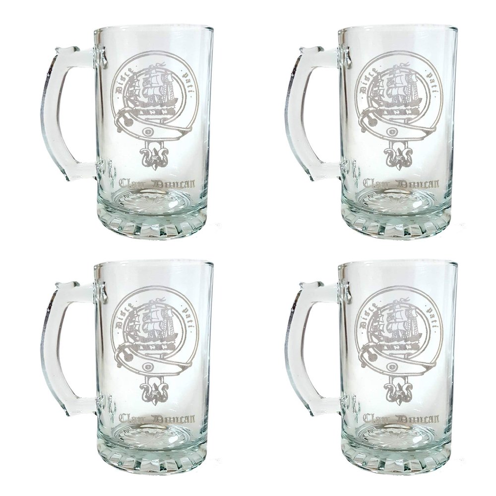 Duncan Scottish Clan Crest 16oz Beer Stein Set of 4: With Engraved Personalization