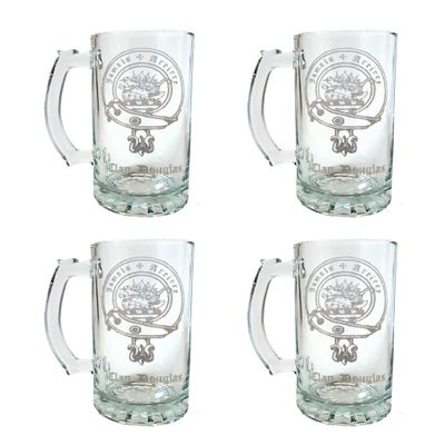 Douglas Scottish Clan Crest 16oz Beer Stein Set of 4  Personalized Heraldic Engraving