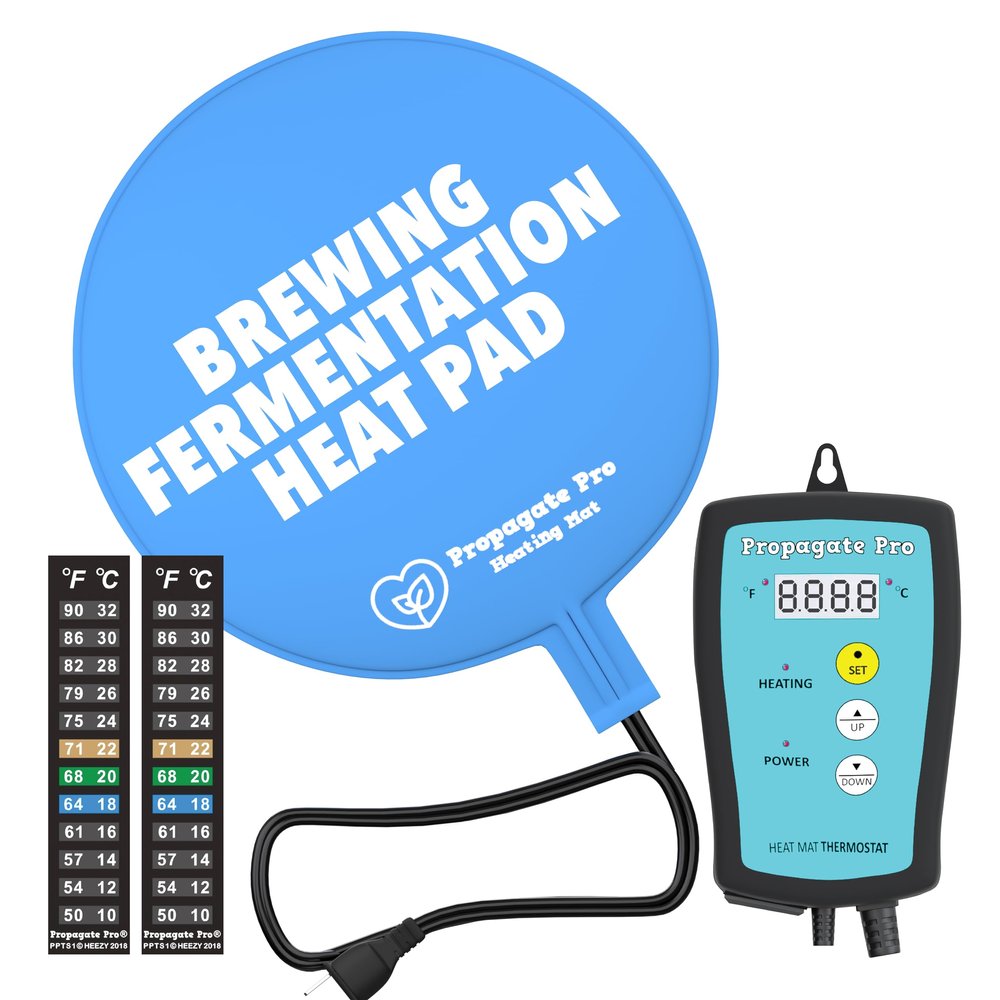 Brewing & Fermentation Heat Pad with Heating Thermostat - 12" Sourdough Starter Warmer Mat, Beer & Wine Fermenting - Heating Mat for Kombucha Jar, Carboy, Glass Jar, Fermentors with Heater Temp Strip