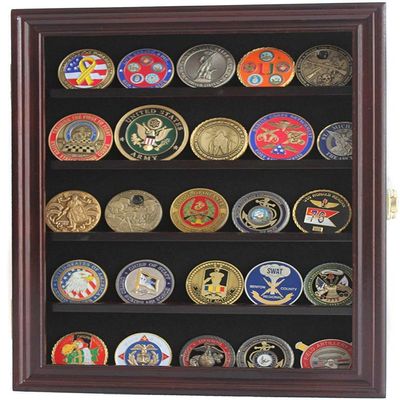 flag connections Lockable 30 Military Challenge Coin, Sport Competition Coin, Casino Chip Display Case Wall Mounted Cabinet, with Lock