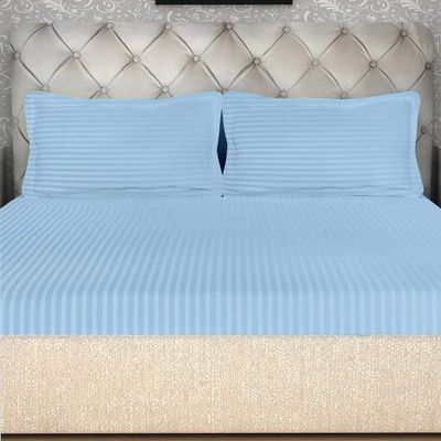 4 Piece Sheet Set Full (54"x75") Size Light Blue Stripe, 100% Egyptian Cotton, High-Thread-Count Cooling Bed Sheets, 9 Inch Deep Pocket of Fitted Sheet, Quality Cotton Bed Sheets For Full Size Bed