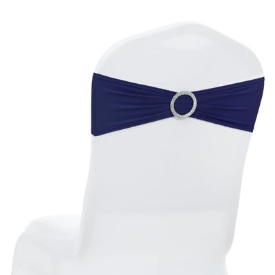 MDS Pack of 150 Spandex Chair Sashes Bows Universal fits Elastic Stretch Chair Bands Ties with Buckle Slider Bow for Wedding Decoration Spandex Slider Sashes Bow - Navy Blue