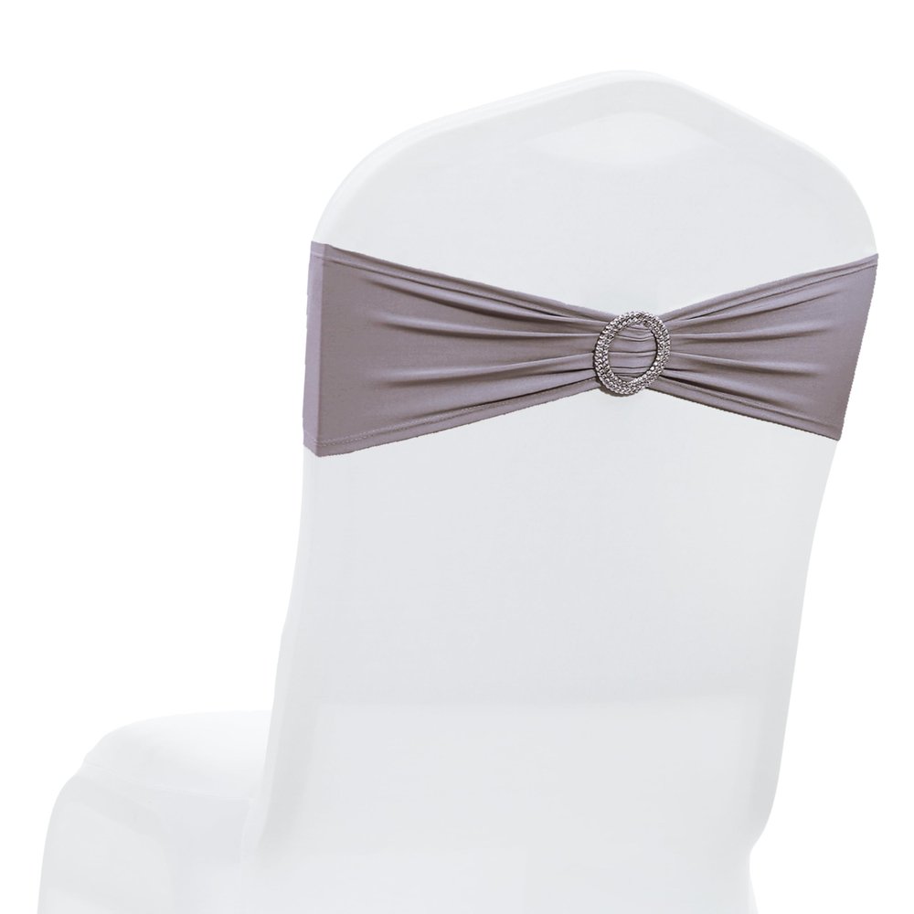 MDS Pack of 125 Spandex Chair Sashes Bows Universal fits Elastic Stretch Chair Bands Ties with Buckle Slider Bow for Wedding Decoration Spandex Slider Sashes Bow - Silver Gray