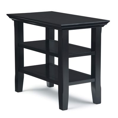 SIMPLIHOME Acadian Narrow Side Table - 14 inch Wide Solid Wood Rectangular End Table with 2 Open Shelves in Black, Transitional Lamp Stand or Nightstand for Living Room or Bedroom with Storage