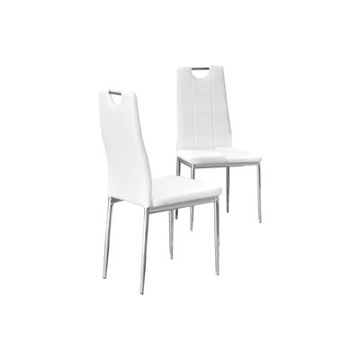 Trevi Faux Leather Armless Dining Chairs with Padded Cushion Seat, Chrome Legs with Built-In Metal Handle on Back, Modern Contemporary Kitchen or Dining Room Seating, Set of 2 (White)