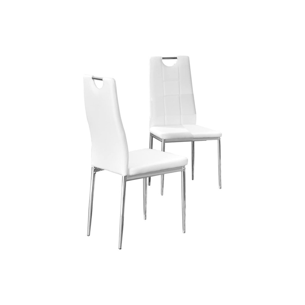 Trevi Faux Leather Armless Dining Chairs with Padded Cushion Seat, Chrome Legs with Built-In Metal Handle on Back, Modern Contemporary Kitchen or Dining Room Seating, Set of 2 (White)