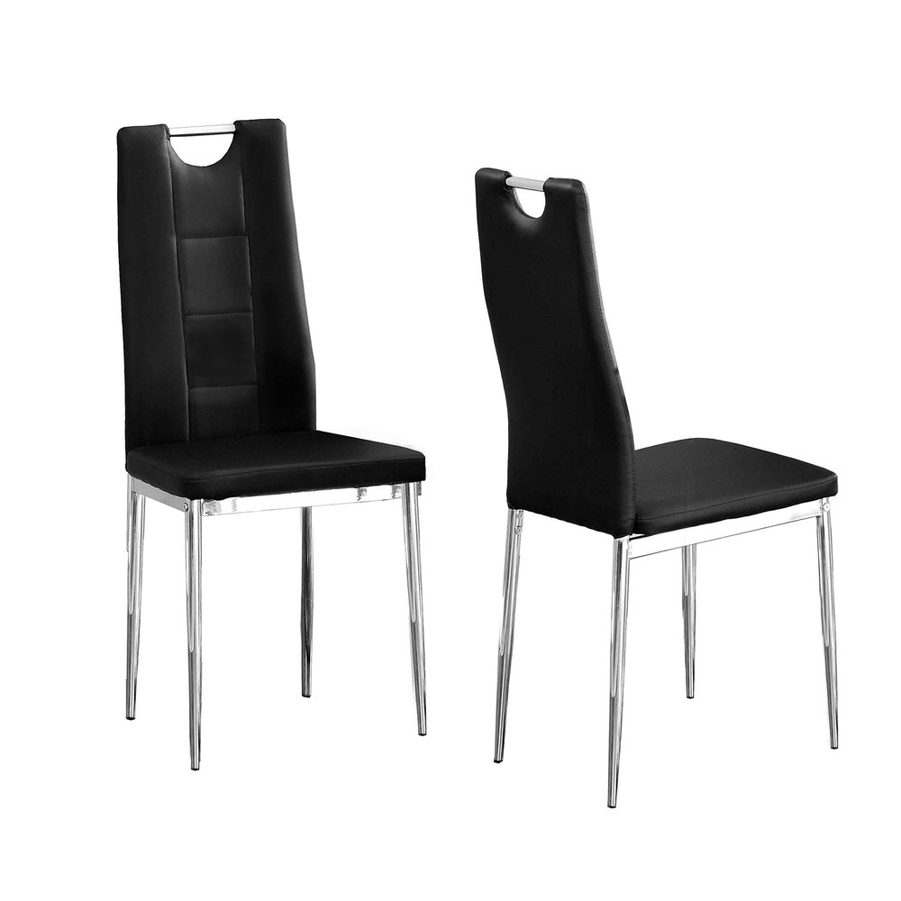 Trevi Faux Leather Armless Dining Chairs with Padded Cushion Seat, Chrome Legs with Built-In Metal Handle on Back, Modern Contemporary Kitchen or Dining Room Seating, Set of 2 (Black)