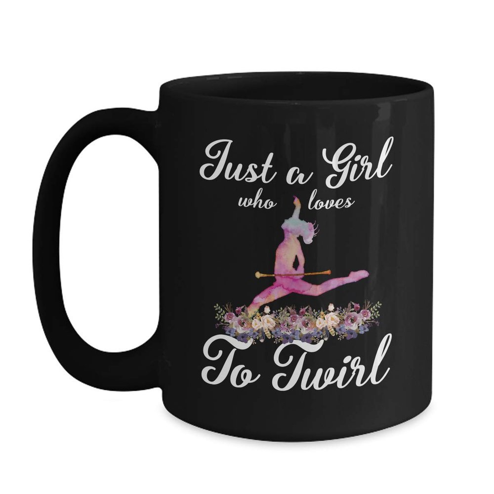 BeeTeeStore Baton Twirling Mug - Just A Girl Who Loves To Twirl Design - 15oz Black Ceramic Coffee Cup for Marching Band, Drum Majors & Majorettes - Notable Sports Lover Gift