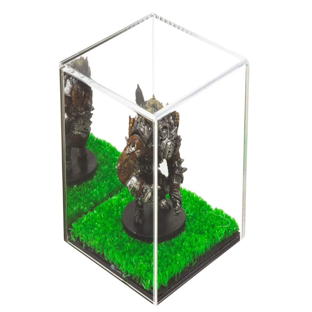 Better Display Cases Versatile Acrylic Display Case - Small Square Box with Mirror and Turf Base 4" x 4" x 4" (A057-MTB)