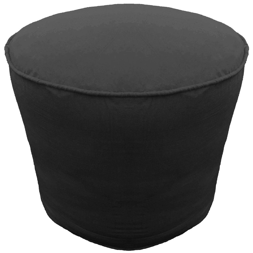 Footstool Round Pouffe Cover with Piping Ottoman Cover Cotton Black 20" Diameter x 12" Height (50 cm Diameter x 30 cm Height) Cover ONLY, Not Stuffed, Insert not Included