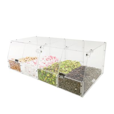 FixtureDisplays 24 X 12 X 8" Acrylic Candy Bin Plaxiglass Organizer 4 Compartments Display Bin for Candy, Cereal, Chocolate Coffee Beans, Stackable Assembly Video Provided 100827-NEW-FBA