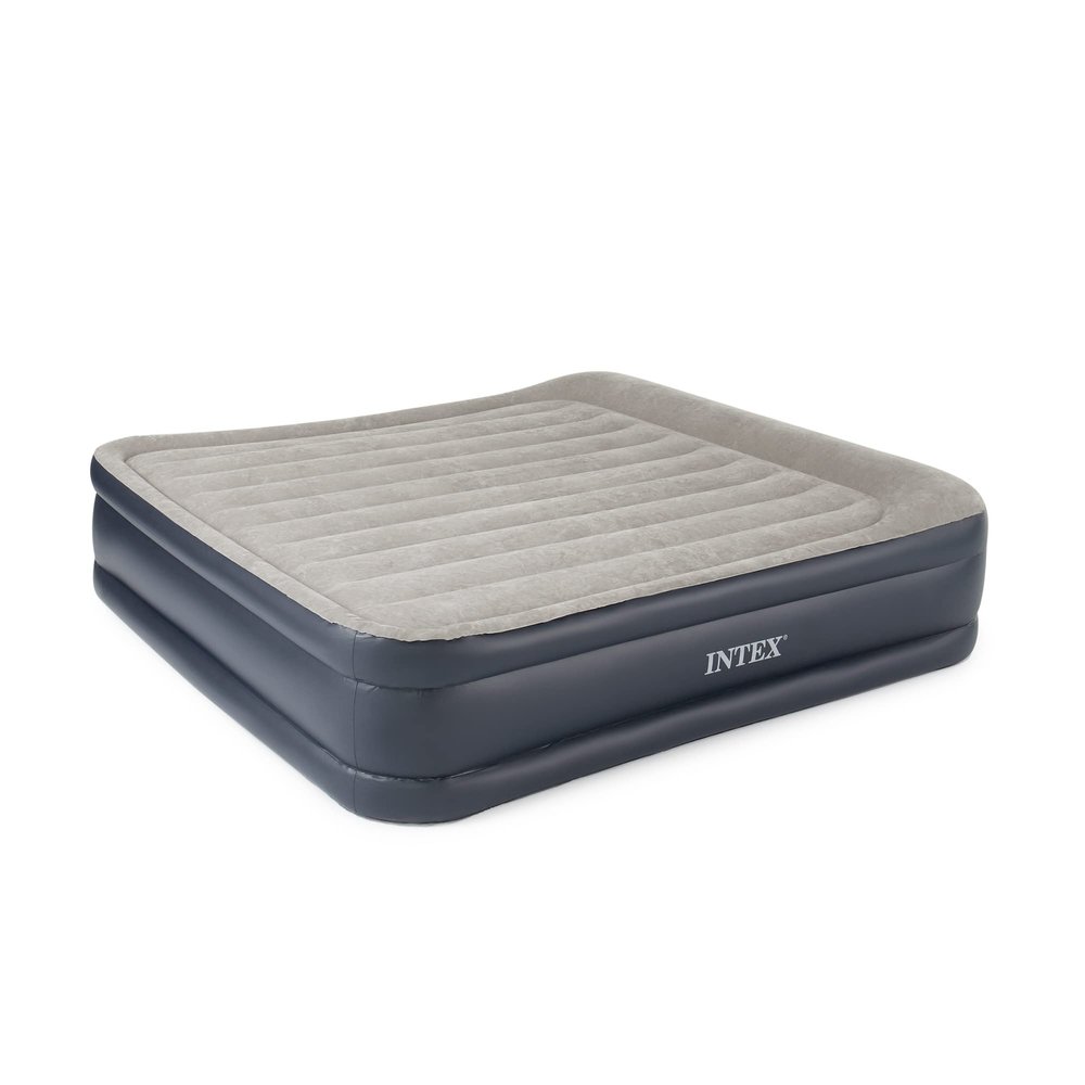 Intex Dura-Beam 16.5 Inch Deluxe Elevated Inflatable Pillow Rest Air Mattress Bed with Built-In Internal Pump, King