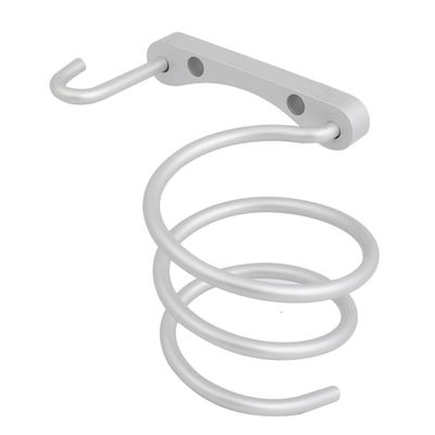 Aexit Aluminium Alloy Home Hardware Silver Tone Spring Type Hair Dryer Organizer Shelf Holder w Plug Hanging Hook Model:55as553qo463