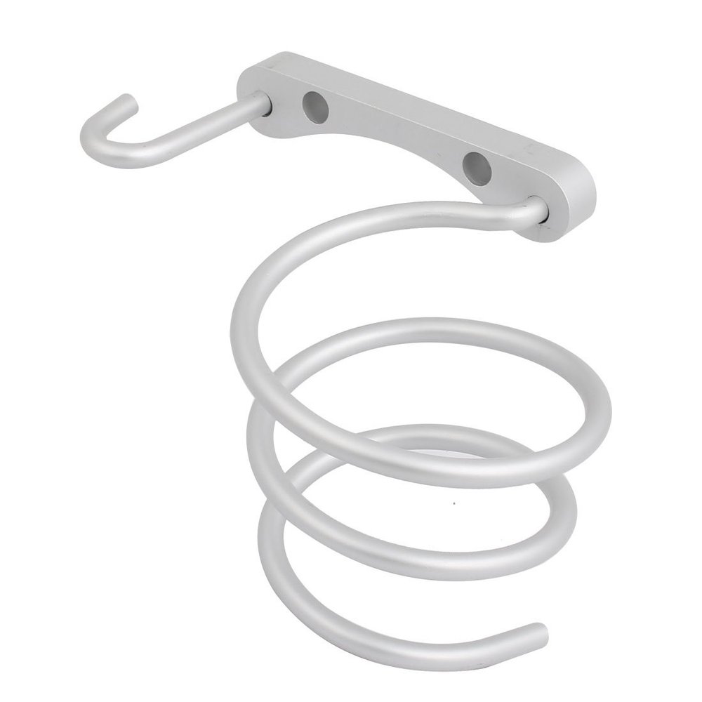 Aexit Aluminium Alloy Home Hardware Silver Tone Spring Type Hair Dryer Organizer Shelf Holder w Plug Hanging Hook Model:55as553qo463