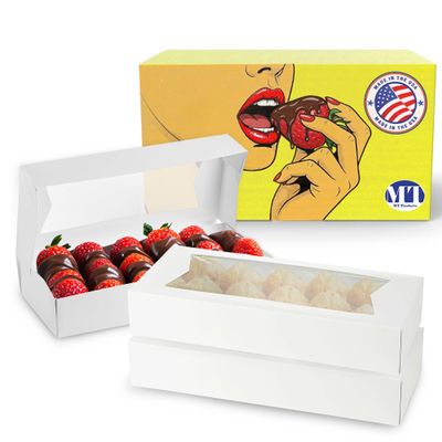MT Products White Long Bakery Boxes - Chocolate Covered Strawberry Boxes Auto-Popup 12.5" x 5.5" x 2.25" - Pack of 15 (Strawberries Not Included)