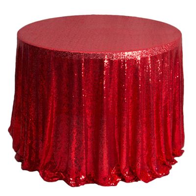 Liveinu Sparkle Glitz Sequin Tablecloth Party Table Cover Table Runner for Wedding Cake Dessert Table Exhibition Events Table Linens Round 128" Inch Red