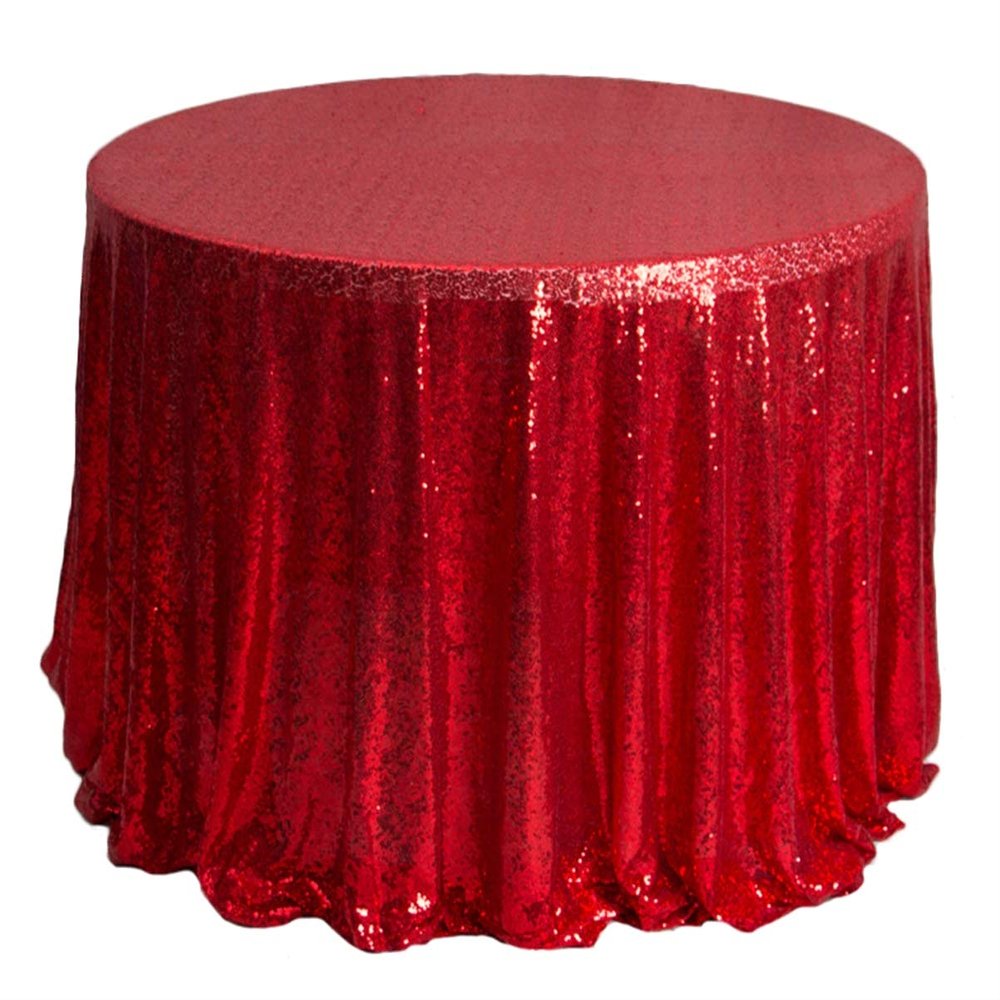 Liveinu Sparkle Glitz Sequin Tablecloth Party Table Cover Table Runner for Wedding Cake Dessert Table Exhibition Events Table Linens Round 128" Inch Red