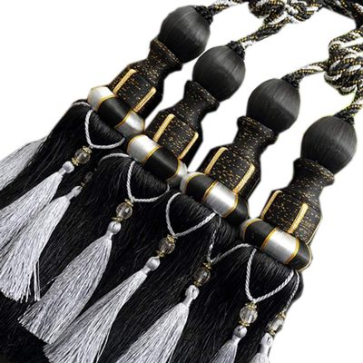 1 Pair Double Balls Luxurious Curtain Buckle European Style Curtain Tiebacks Rope Beaded Tassels Curtain Tiebacks (Black)