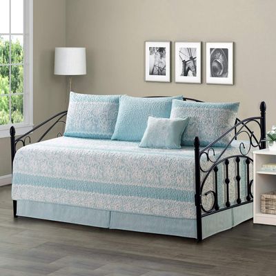 Home Soft Things 6 Piece Quilted Microfiber Daybed Bedding Cover Set, Soft Lightweight Cozy All Season Coverlet Quilt Set with Bedskirt, Matching Shams, Decorative Pillow, 75" x 39", Emma Teal