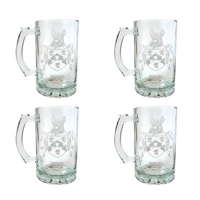 White Family Coat of Arms 16oz Beer Stein Set of 4  Custom Engraved Glasses