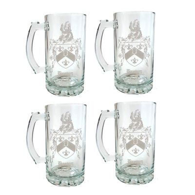 Brown Coat of Arms Beer Stein, 16oz Glass with Irish Heraldry Design  Personalized Engraving