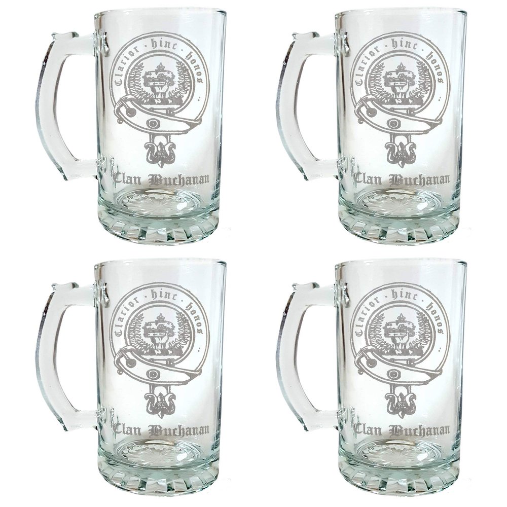 Buchanan Scottish Clan Crest Beer Stein 16 oz Set of 4  Personalized Heraldic Engraving