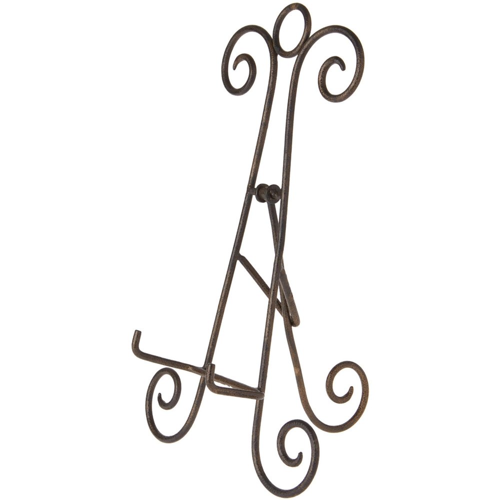 Bard's Scroll Antique Gold-toned Collapsible Easel Stand, 15" H x 9" W x 8.5" D (For 10" - 11.5" Plates)
