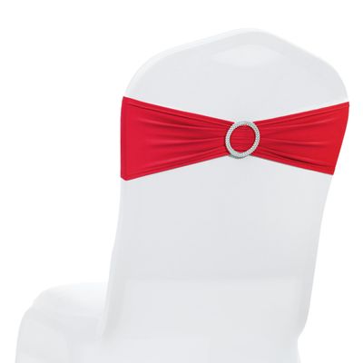 MDS Pack of 25 Spandex Chair Sashes Bow Premium Stretch Chair Cover Band with Buckle Slider Universal fits Elastic Stretch Chair Ties for Wedding Party Banquet Events Decoration - Red