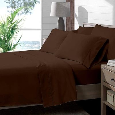RV Short Queen (60x75) Sheet Set 4 Pcs- 100% Egyptian Cotton, High-Thread-Count Cooling Bed Sheets, 15 Inch Deep Pocket of Fitted Sheet, Short Queen Sheet Sets For RV's & Camper- Chocolate Solid