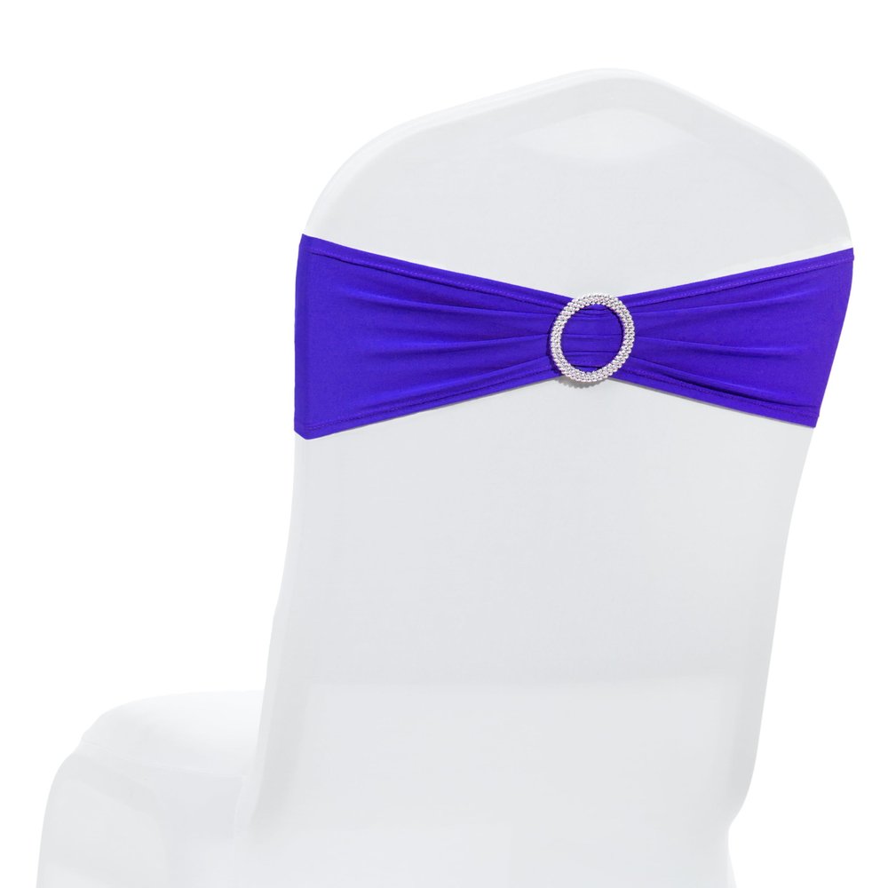 MDS Pack of 25 Spandex Chair Sashes Bow Premium Stretch Chair Cover Band with Buckle Slider Universal fits Elastic Stretch Chair Ties for Wedding Party Banquet Events Decoration - Royal Blue