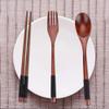 Dilwe Wooden Spoon Fork Set, Portable 3pcs Tableware Cutlery Set Spoon Fork Chopsticks with Thread for Family Travel Use(with Black Thread) view 3