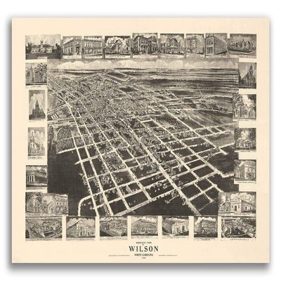 MAGNET Wilson NC 1908 Historic Panoramic Town Map Magnet Vinyl Magnetic Sheet for Lockers, Cars, Signs, refrigerator 5"
