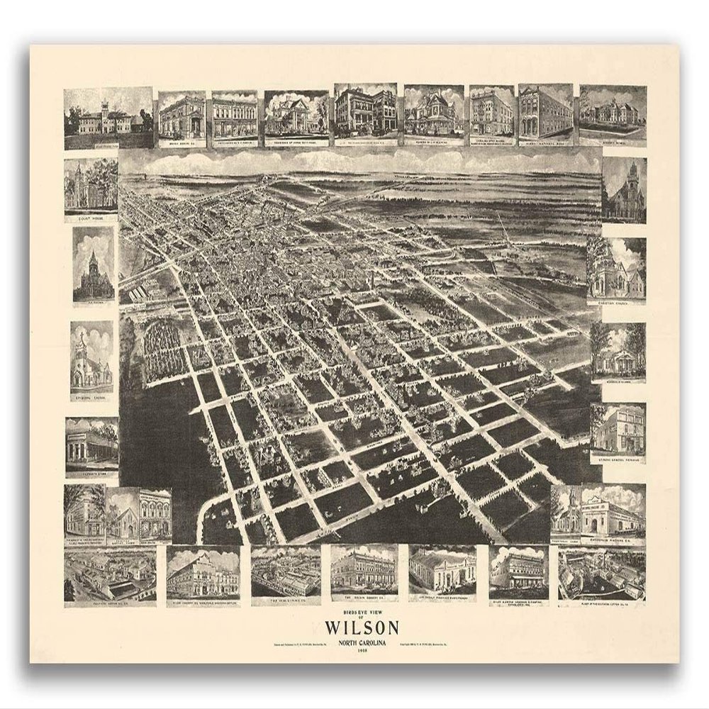 MAGNET Wilson NC 1908 Historic Panoramic Town Map Magnet Vinyl Magnetic Sheet for Lockers, Cars, Signs, refrigerator 5"