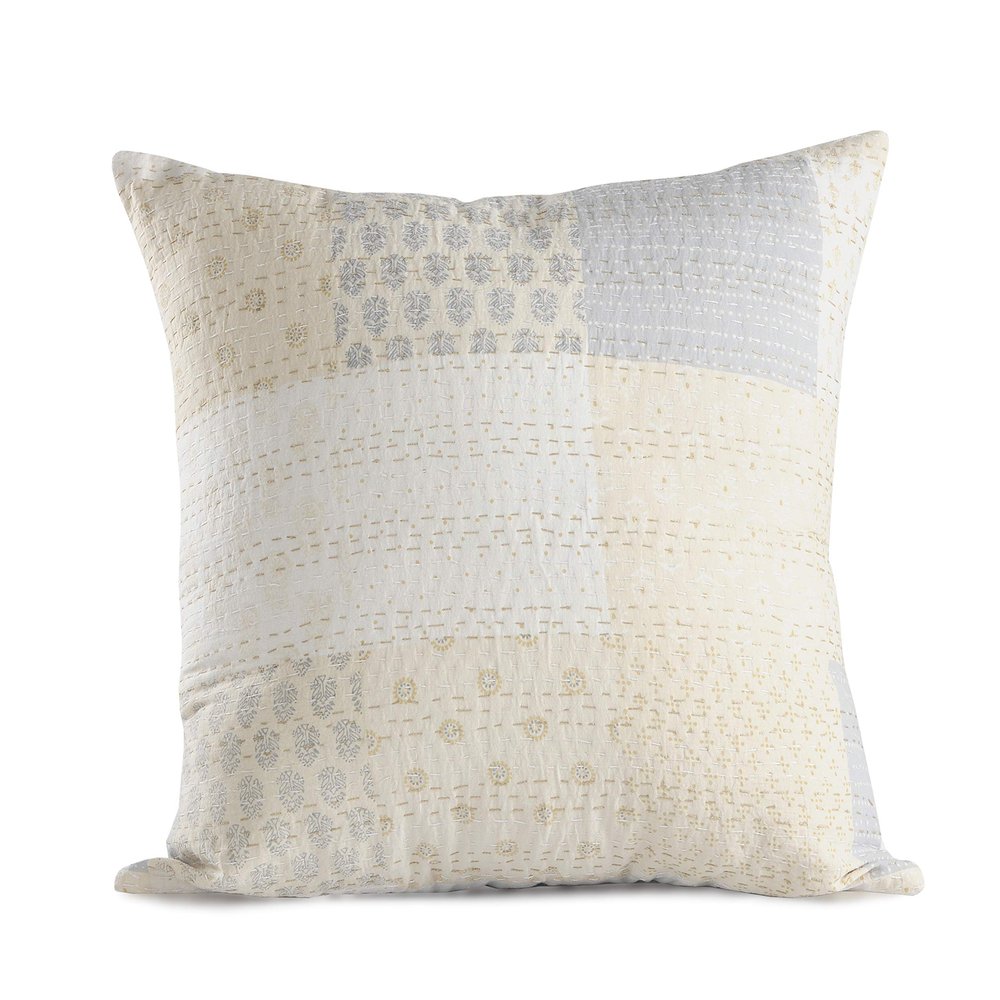 LR Home Peach Cream Kantha Throw Pillow, 20"X20"